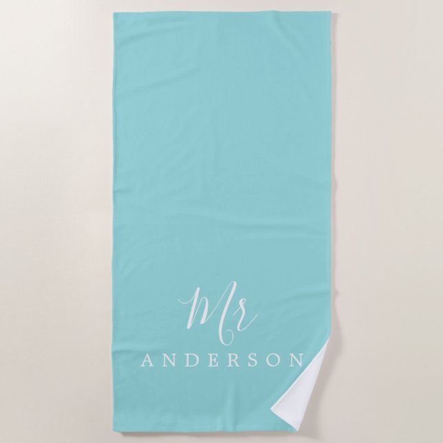 Toalha De Praia Chic Future Sr Turquoise Monograma Beach Towel (Frente)