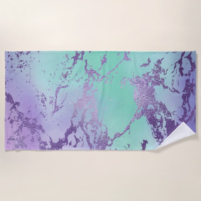 Toalha De Praia Chic Marble | Lavanda Roxo e Mint Verde (Frente)