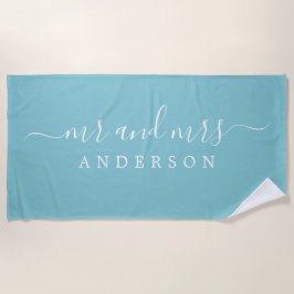 Toalha De Praia Chic Newlywn Sr. Angel Blue Monogrammed
