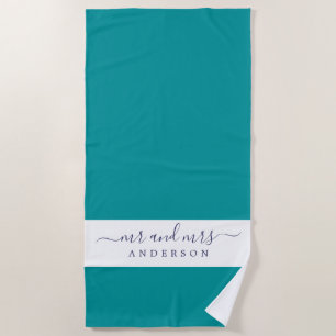 Toalha De Praia Chic Newlywn Sr. Viridian Green Monogrammed