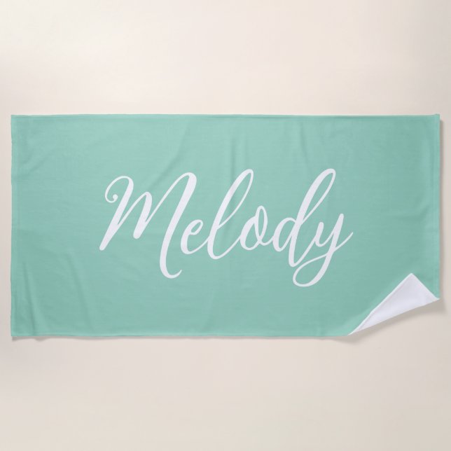 Toalha De Praia Chic Seafoam Green Custom Name Handwritten Script (Frente)