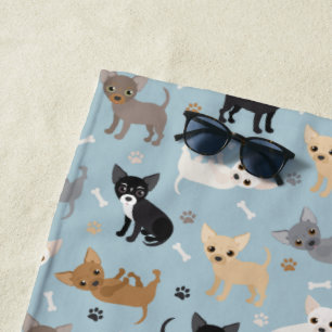 Toalha De Praia Chihuahua Bones e Paws Blue Beach Towel