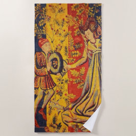 Toalha De Praia Chinoiserie amarela azul-vermelha medieval italian