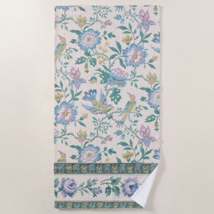 Toalha De Praia Chinoiserie Vintage Pássaro Floral Padrão Pastel