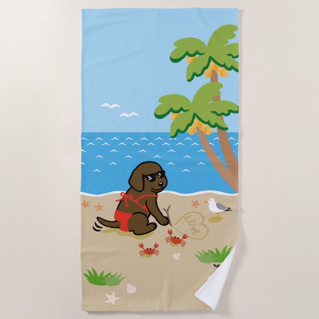 Toalha De Praia Chocolate Labrador Bikini Girl Beach Towel (Frente)