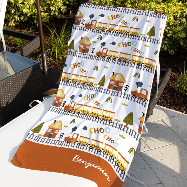 Toalha De Praia Choo Choo Train Patterno Nome Criança Pequena (Criador carregado)