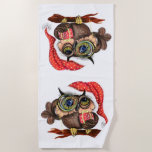 Toalha De Praia Christmas Beach Towel Baby Owl with Gifts<br><div class="desc">Cute Baby Owl In Christmas Hat and Gift - Cartoon Bird Painting Funny Collection - Choose / Add Your Unique Text / Name / Color - Make Your Special Gift - Resize and move or remove / add elements - image / text with customization tool. Painting and Design by MIGNED....</div>