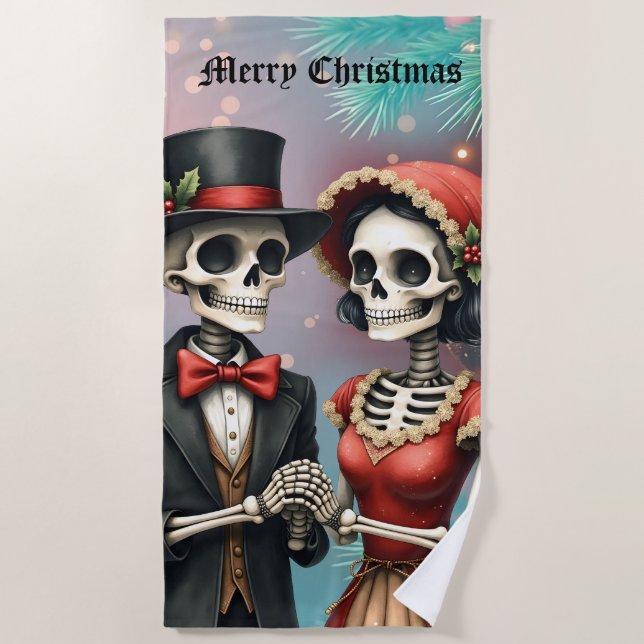 Toalha De Praia Christmas Bone Romance, A festive skeleton couple. (Frente)