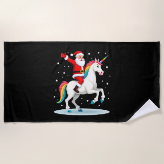 Toalha De Praia Christmas Santa Riding Unicorn Xmas Girls Women Ra