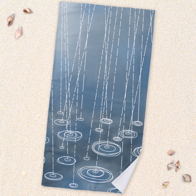 Toalha De Praia Chuva (Rainy Weather art blue and white fun beach towel)