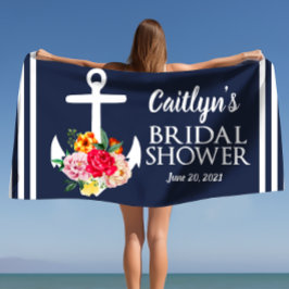 Toalha De Praia Chuva de Noiva Personalizada com Âncora Floral de 