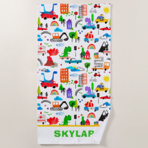 Toalha De Praia Cidade Ocupada do Dinossauro Personalizada