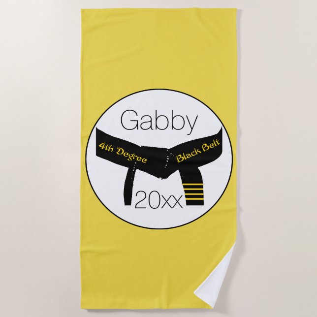 Toalha De Praia Cinturão Preto de Quarto Grau de Artes Marciais (Frente)