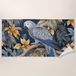 Toalha De Praia Cinza Africana Folhas Tropicais