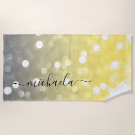 Toalha De Praia Cinza amarelo brilho