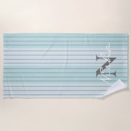 Toalha De Praia Cinza Azul Teal Stripes Monograma