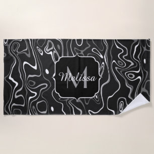 Toalha De Praia Cinza branca preta damascus abstrato swirls Monogr