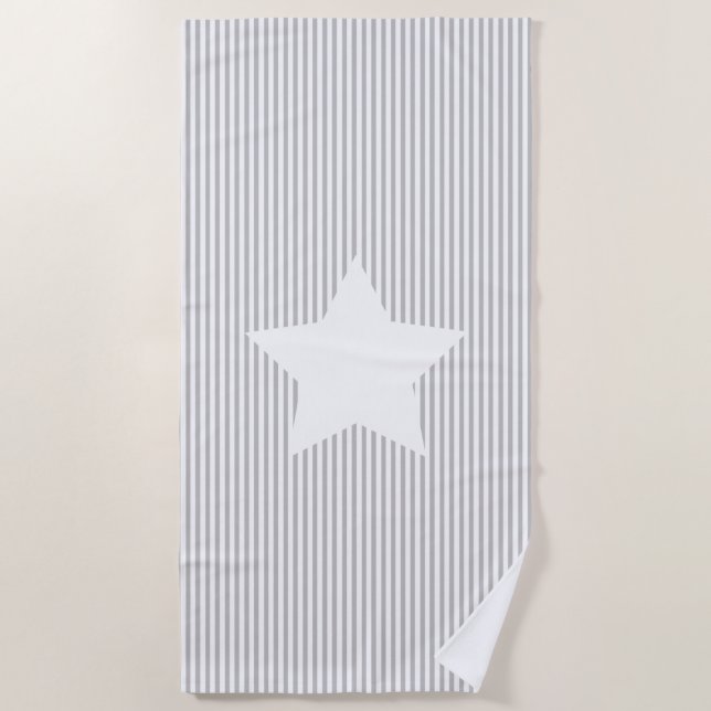 Toalha De Praia Cinza Cabana Stripes & White Star Beach Towel (Frente)