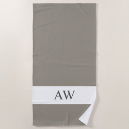 Toalha De Praia Cinza Chic Monograma Branco