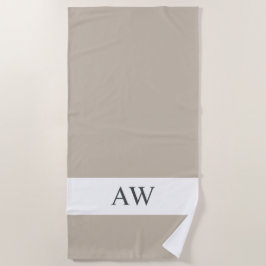 Toalha De Praia Cinza Chic Monograma Branco