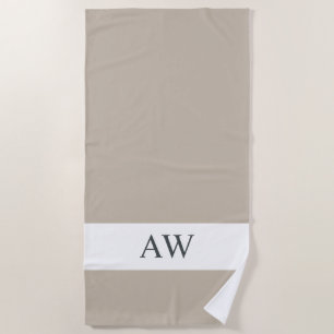 Toalha De Praia Cinza Chic Monograma Branco