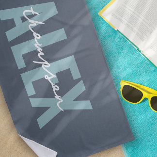 Toalha De Praia Cinza de Monograma Personalizada