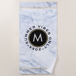 Toalha De Praia Cinza Marble Impressão Summer Vibes Apenas Texto