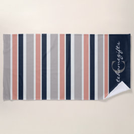 Toalha De Praia Cinza Marinho Azul Cor-de-rosa Estrias Costeiras M