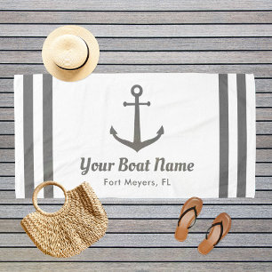 Toalha De Praia Cinza náutica e barco personalizado branco Praia