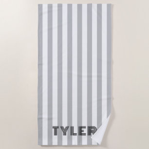 Toalha De Praia Cinza Negra e Faixa Clássica Branca de Cabana