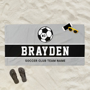 Toalha De Praia Cinza Personalizada e Nome do Jogador de Futebol N