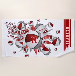 Toalha De Praia cinza vermelha esferas de cesto estrelas raparigas