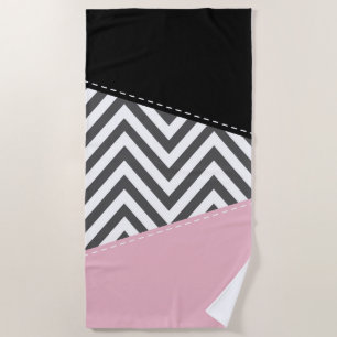 Toalha De Praia Cinza Zigzag, Cinza Chevron, Zigzag Patterno, Rosa
