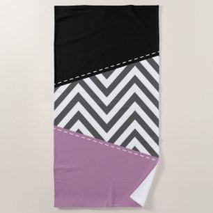 Toalha De Praia Cinza Zigzag, Cinza Chevron, Zigzag Patterno, Roxo