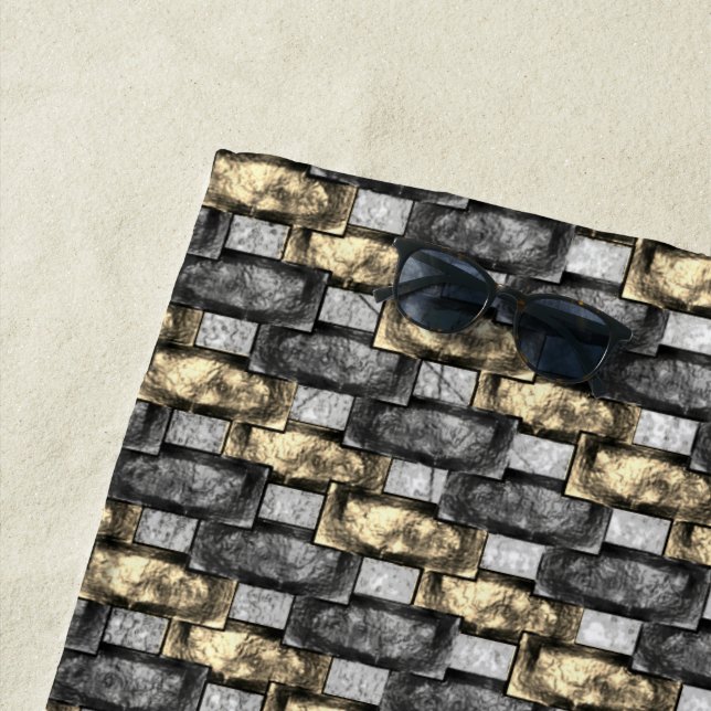 Toalha De Praia Cinzas e manchas de ouro, esculpidas em retângulos (In Situ)