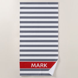 Toalha De Praia Cinzas Vermelhas Personalizadas E Faixa Branca De 