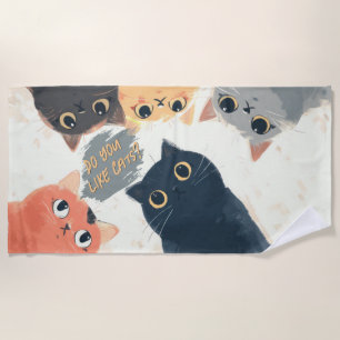 Toalha De Praia Círculo de Gatos Fofos – Ilustração de Gatos Kawai