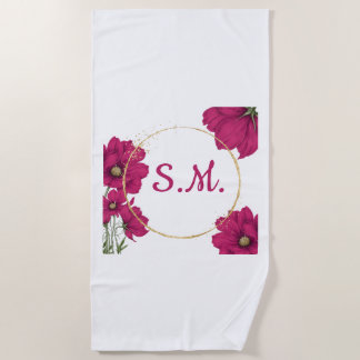 Toalha de Praia Círculo Dourado Floral Rosa