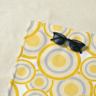Toalha De Praia Círculos Geométricos Modernos, Amarelo, Cinzas