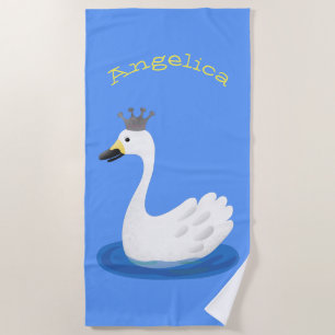 Toalha De Praia Cisne branco bonito com desenho animado