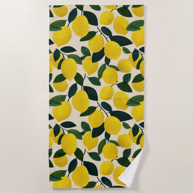 Toalha De Praia Citrus Fruit Pattern Summer Lemons Mediterranean (Frente)