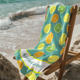 Toalha De Praia Citrus Slice of Summer Personalised Teal