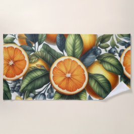 Toalha De Praia Citrus Whimsical Watercolor Fruta e Floral
