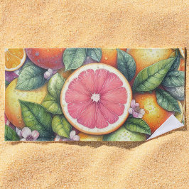 Toalha De Praia Citrus Whimsical Watercolor Fruta e Floral