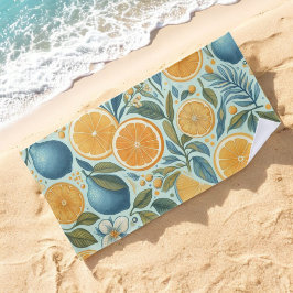 Toalha De Praia Citrus Whimsical Watercolor Fruta e Floral