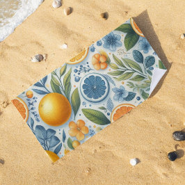Toalha De Praia Citrus Whimsical Watercolor Fruta e Floral