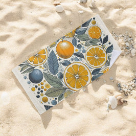 Toalha De Praia Citrus Whimsical Watercolor Fruta e Floral