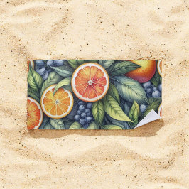 Toalha De Praia Citrus Whimsical Watercolor Fruta e Floral
