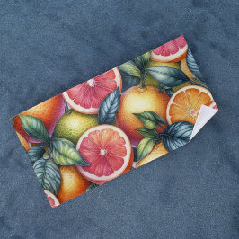 Toalha De Praia Citrus Whimsical Watercolor Fruta e Floral