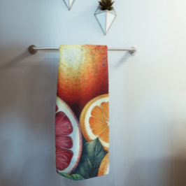 Toalha De Praia Citrus Whimsical Watercolor Fruta e Floral